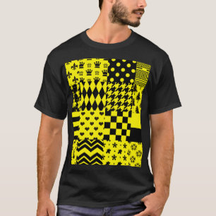 Yellow Black Mixed Patterns Patchwork Design T-Shirt