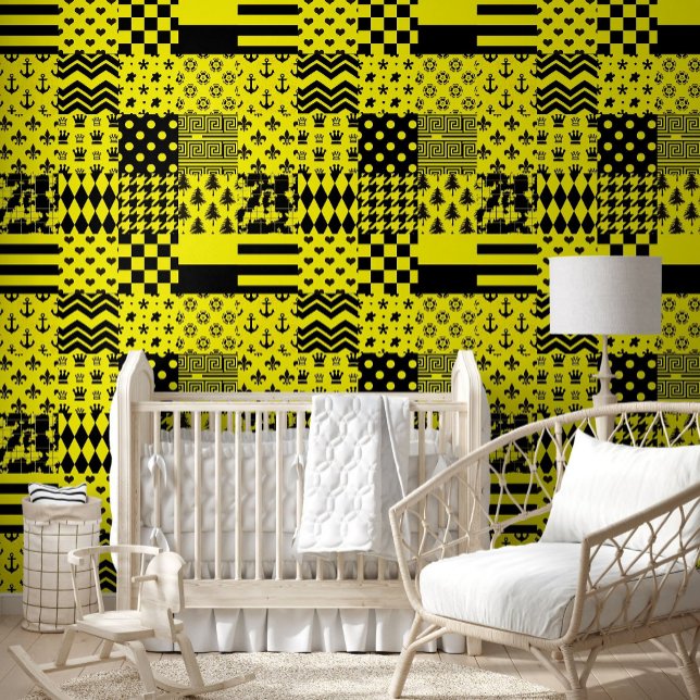 Yellow Black Mixed Patterns Patchwork Design  Wallpaper (Creator Uploaded)