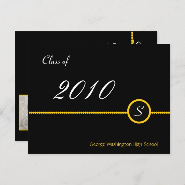 Yellow & Black Monogram Grad Photo Invitation (Front/Back)