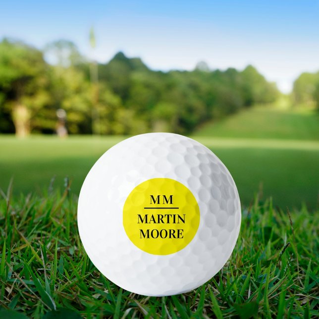 Yellow black monogram initials minimalist name golf balls (Creator Uploaded)