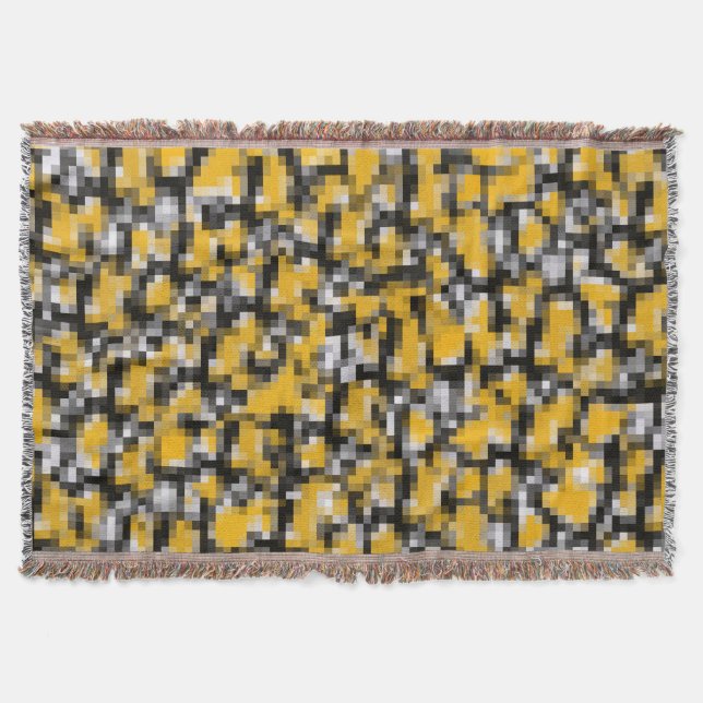 Yellow Black Mosaic Pattern Throw Blanket (Front)