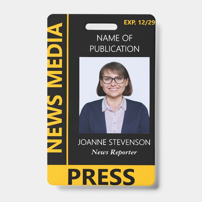 Yellow Black News Media Press Photo ID Badge (Front)