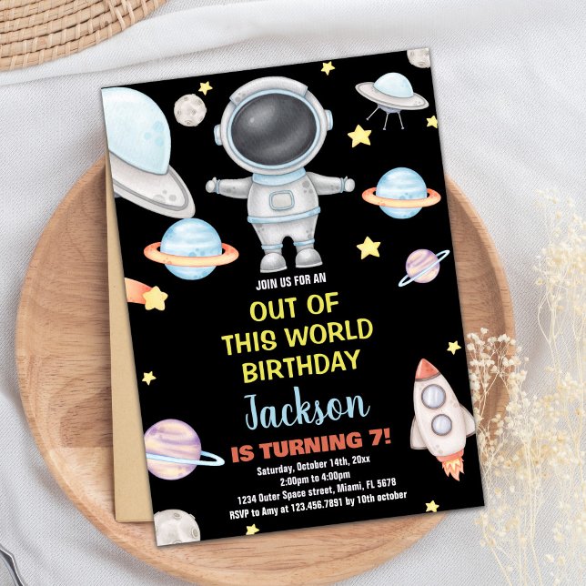 Yellow Black Outer Space Birthday Invitations (Yellow Black Outer Space Birthday Invitations)
