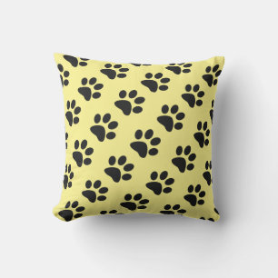 Yellow Black Paw Prints Patterns Cute Gifts Decor Cushion