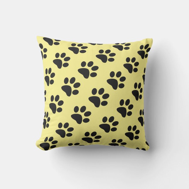 Yellow Black Paw Prints Patterns Cute Gifts Decor Cushion (Front)
