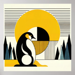 Yellow Black Penguin Abstract Sunshine Art Deco Poster
