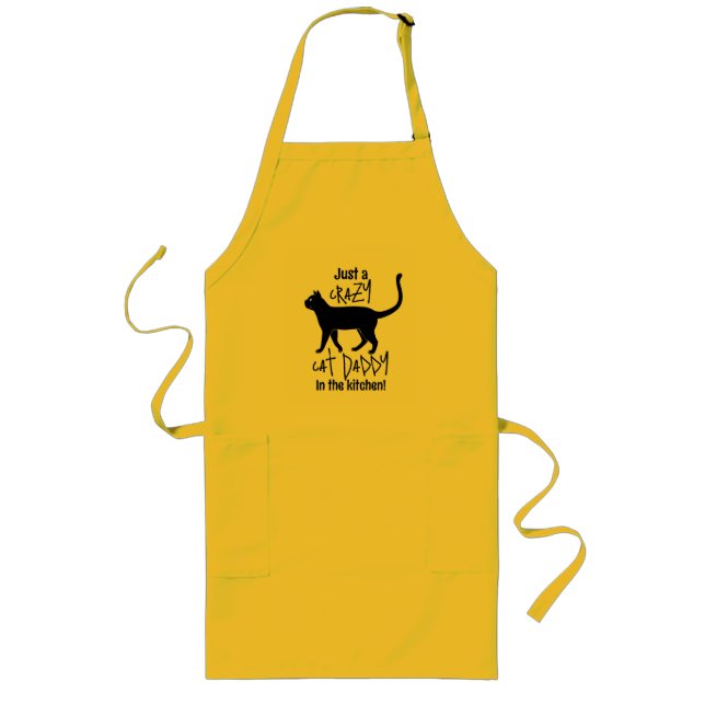 Yellow Black Personalised Crazy Cat Daddy Long Apron (Front)