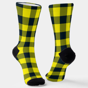 Yellow Black Plaid Checker Pattern Socks