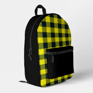 Yellow Black Plaid Pattern Printed Backpack