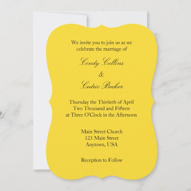 Yellow Black Plain Simple Wedding Invitation (Front)