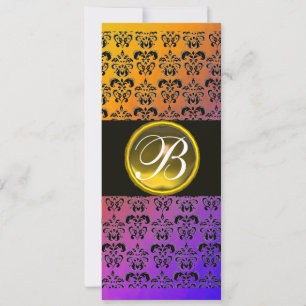 YELLOW BLACK PURPLE DAMASK TOPAZ MONOGRAM INVITATION