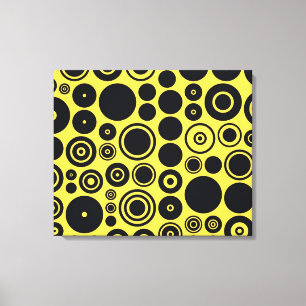 Yellow, Black Retro Circles 2 Wrapped Canvas
