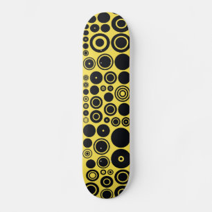Yellow, Black Retro Circles Pattern Skateboard