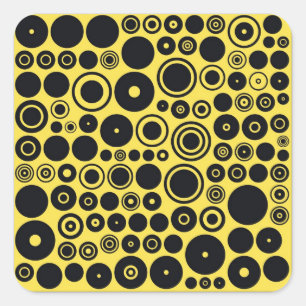 Yellow, Black Retro Circles Stickers