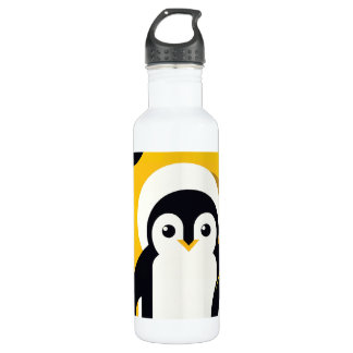 Yellow Black Retro Penguin In Geometry Pattern 710 Ml Water Bottle