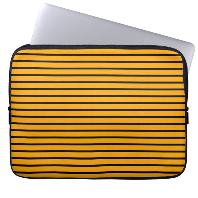 Yellow Black Retro Stripe Pattern Laptop Sleeve (Front)