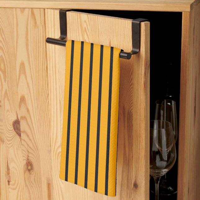 Yellow Black Retro Stripe Pattern Tea Towel (Thirds Fold)