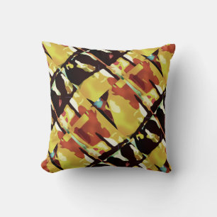 Yellow Black Rust Slanted Abstract Art Large Tiles Cushion