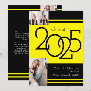 Yellow Black School Colours Graduation Announcemen Invitation