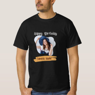 Yellow & Black Simple Happy Birthday Photo  T-Shirt