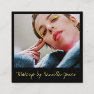 Yellow Black Simple Retro Makeup Artist Photo Square Business Card