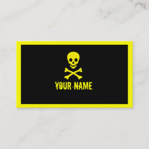 Yellow black skull crossbones customisable cards
