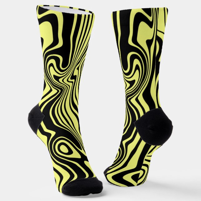 Yellow Black Socks Wavy Striped - Choose Colour (Angled)