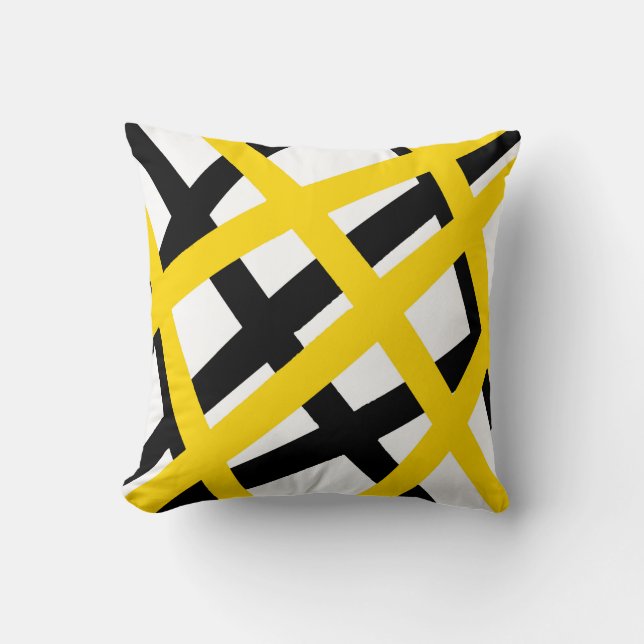 Yellow Black Stripe Geometric Cushion (Front)