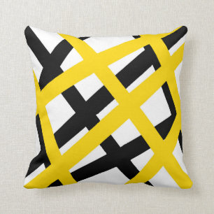 Yellow Black Stripe Geometric Cushion