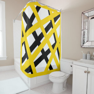 Yellow Black Stripe Geometric Shower Curtain