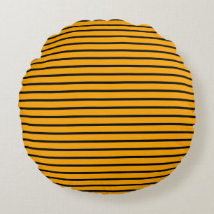 Yellow Black Striped Modern Stylish Pattern Round Cushion