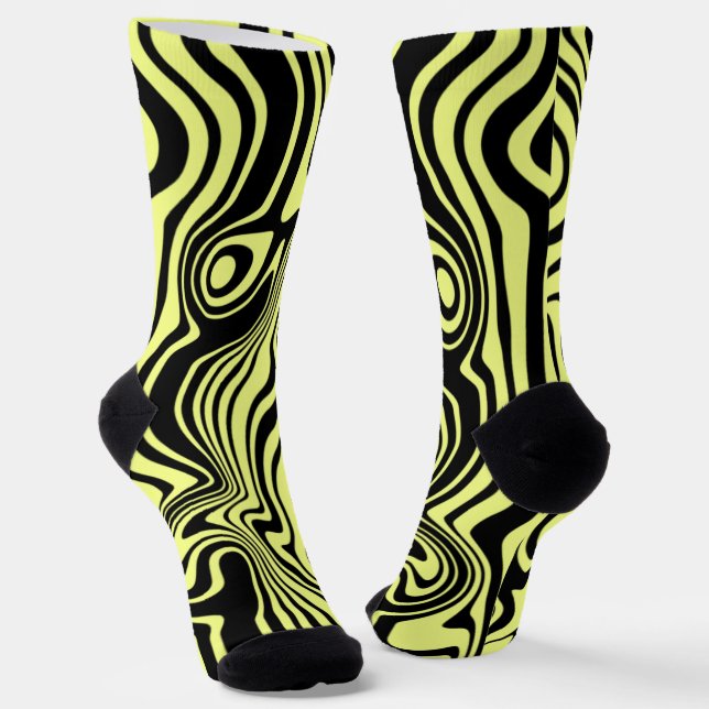 Yellow Black Striped Waves Socks Custom Colour (Angled)
