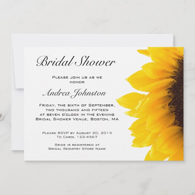 Yellow Black Sunflower Bridal Shower Invitation (Front)