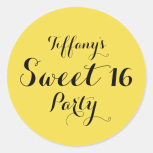 Yellow Black Sweet 16 Party Favour Sticker