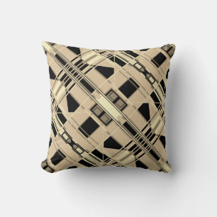 Yellow Black Taupe Rich Tan Diagonal Small Shapes Cushion