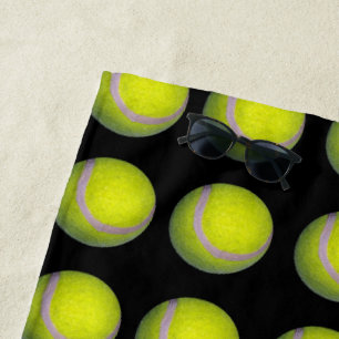 Yellow Black Tennis Ball Pattern, Beach Towel
