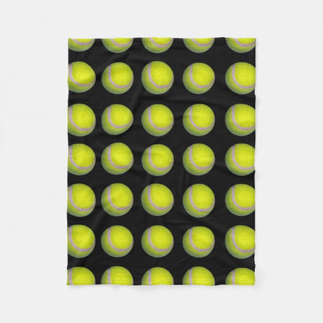 Yellow Black Tennis Ball Pattern, Fleece Blanket (Front)