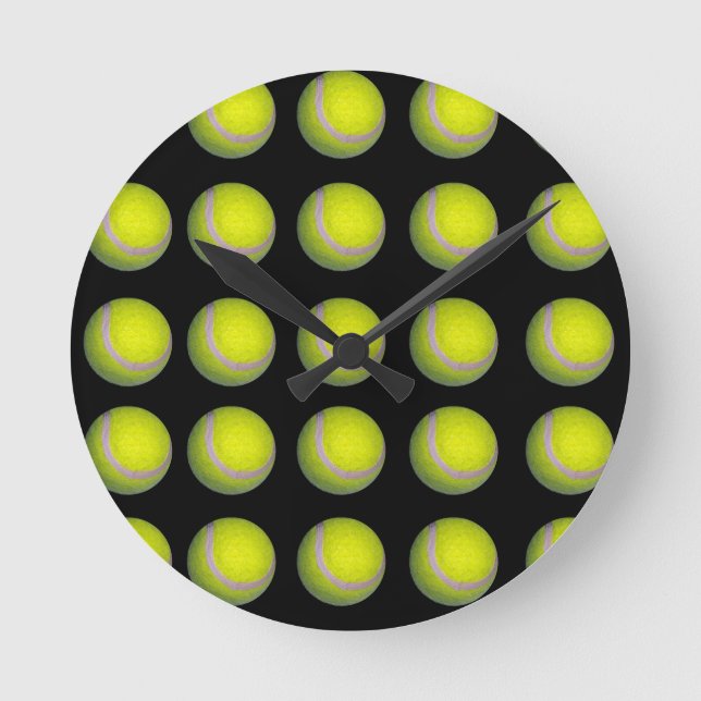 Yellow Black Tennis Ball Pattern, Round Clock (Front)