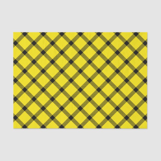 Yellow Black Traditional Tartan Pattern Plaid Tissue Paper (Front)