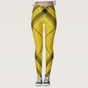 Yellow Black Trendy Diagonal Tartan Plaid Leggings