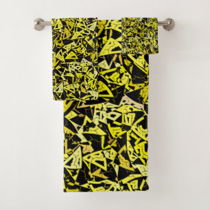 Yellow Black Triangle Pattern Bath Towel Set