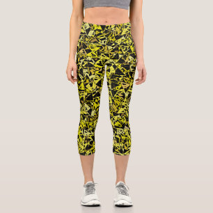 Yellow Black Triangle Pattern Capri Leggings