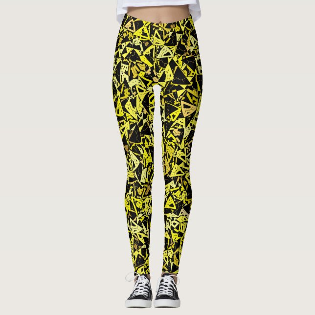 Yellow Black Triangle Pattern Leggings (Front)
