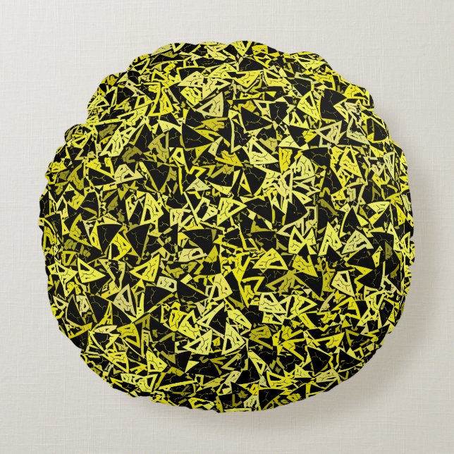 Yellow Black Triangle Seamless Pattern Round Cushion (Front)