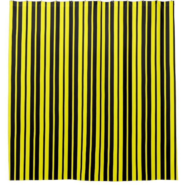 Yellow Black Vertical Stripes Pattern Shower Curtain (Front)