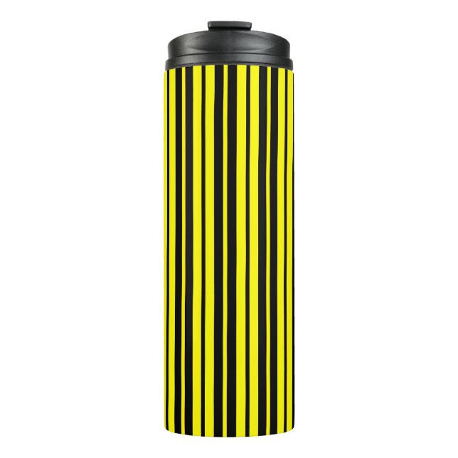 Yellow Black Vertical Stripes Pattern Thermal Tumbler (Front)