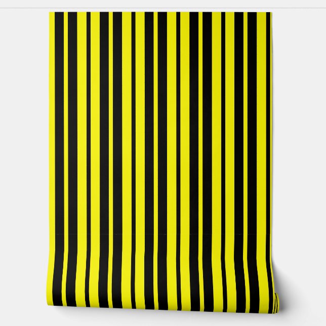 Yellow Black Vertical Stripes Pattern Wallpaper (Unrolling)
