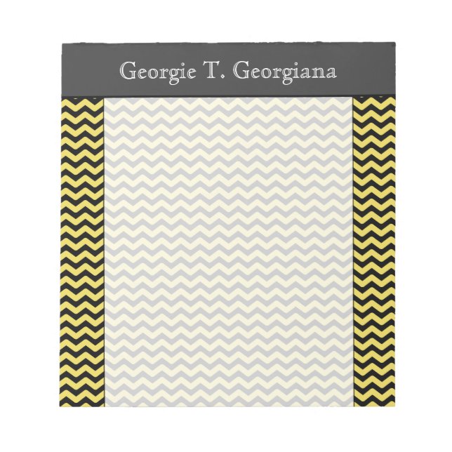 Yellow & Black Wavy Line Pattern + Custom Name Notepad (Front)