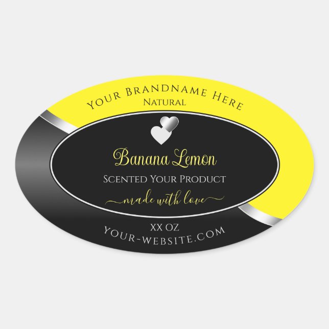 Yellow Black Wavy Silver Cute Hearts Product Label (Front)