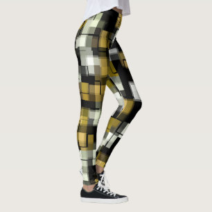 Yellow Black White Abstract Pattern Leggings